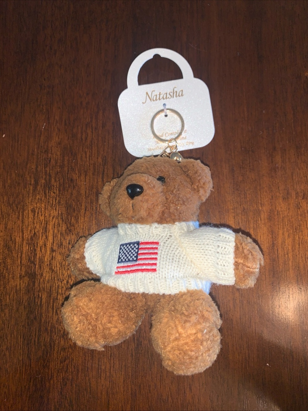 Patriotic Teddy Bear in American Flag Sweater Bag Charm from Natasha NWT - Picture 2 of 9